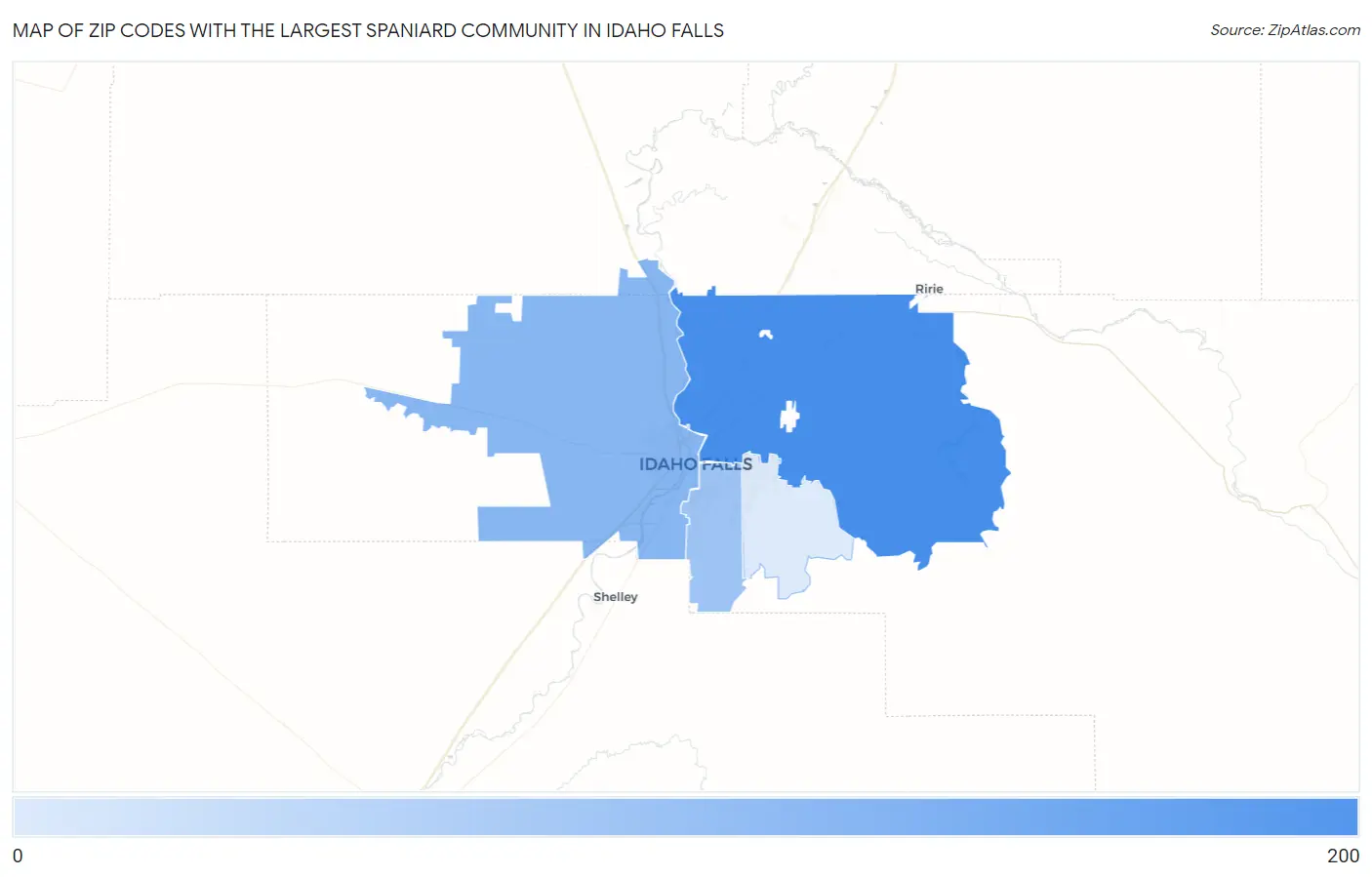 Zip Codes with the Largest Spaniard Community in Idaho Falls Map