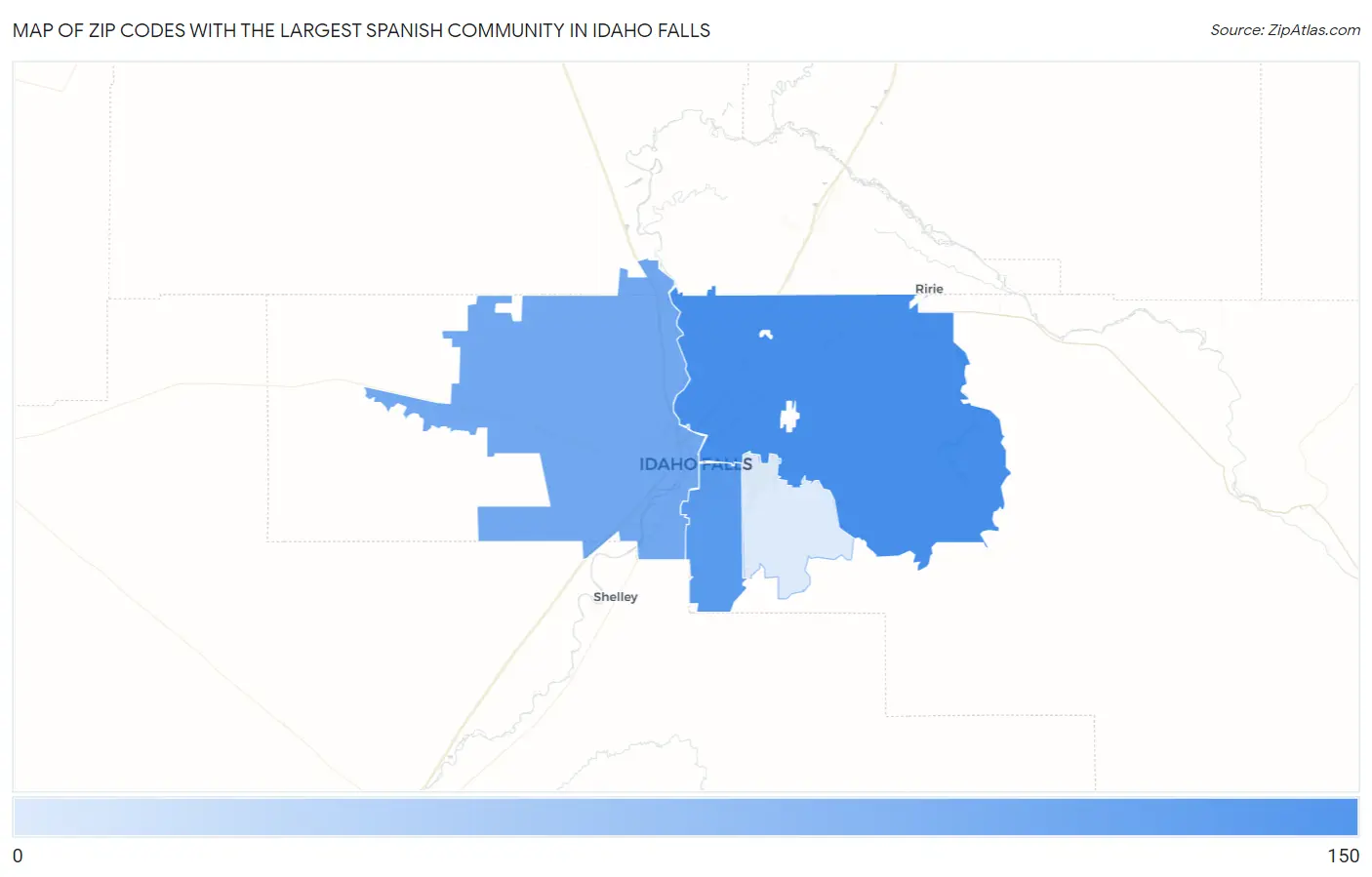 Zip Codes with the Largest Spanish Community in Idaho Falls Map