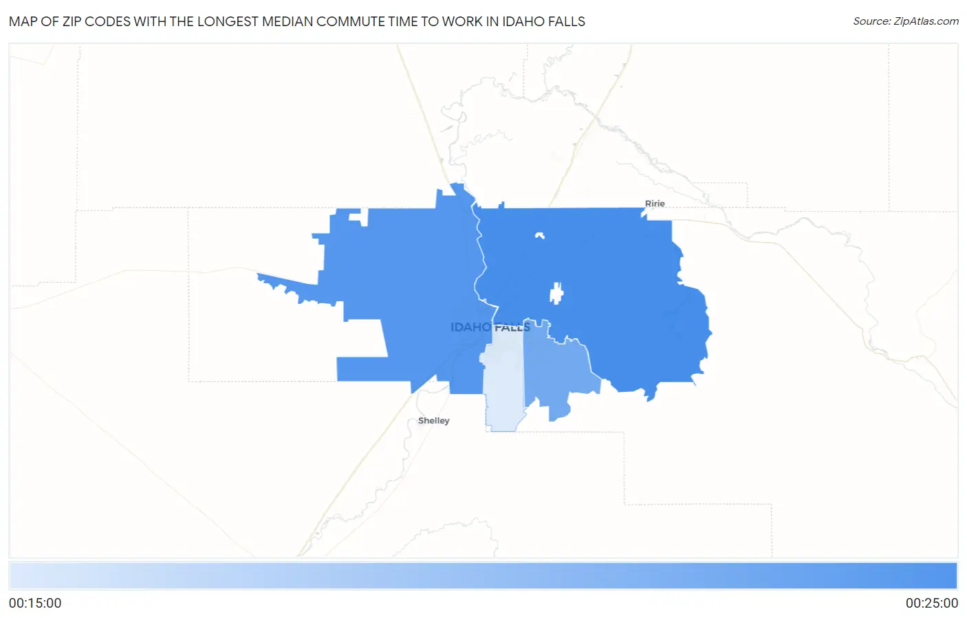 Zip Codes with the Longest Median Commute Time to Work in Idaho Falls Map