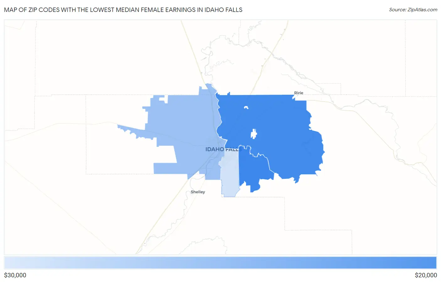 Zip Codes with the Lowest Median Female Earnings in Idaho Falls Map