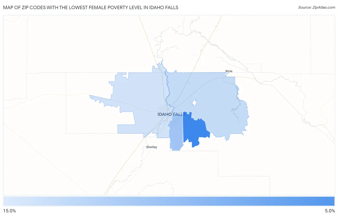 Zip Codes with the Lowest Female Poverty Level in Idaho Falls Map