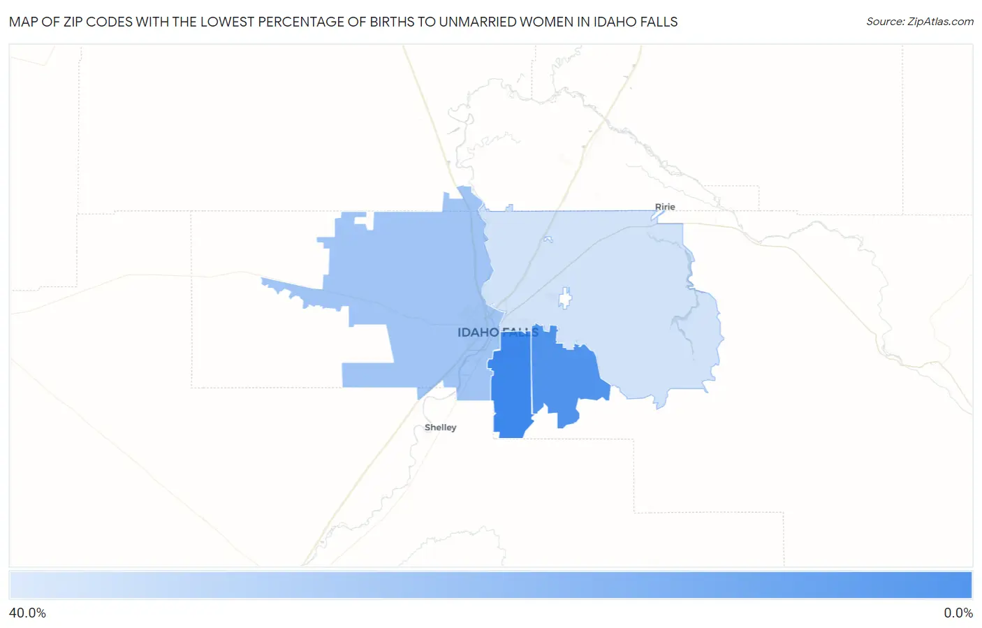 Zip Codes with the Lowest Percentage of Births to Unmarried Women in Idaho Falls Map