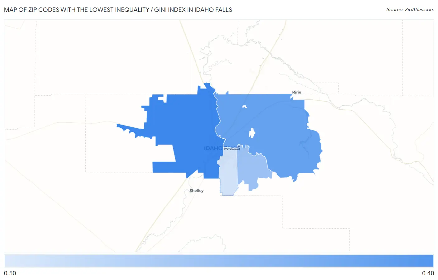 Zip Codes with the Lowest Inequality / Gini Index in Idaho Falls Map