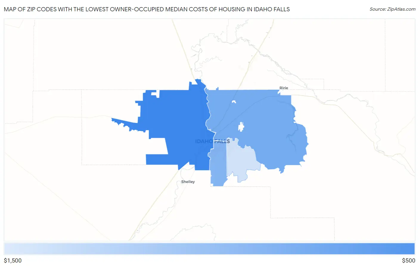 Zip Codes with the Lowest Owner-Occupied Median Costs of Housing in Idaho Falls Map