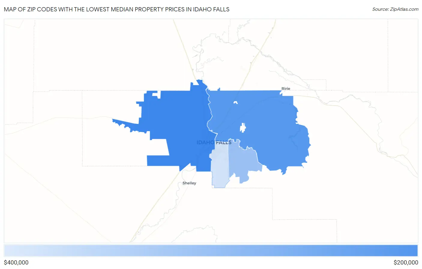 Zip Codes with the Lowest Median Property Prices in Idaho Falls Map