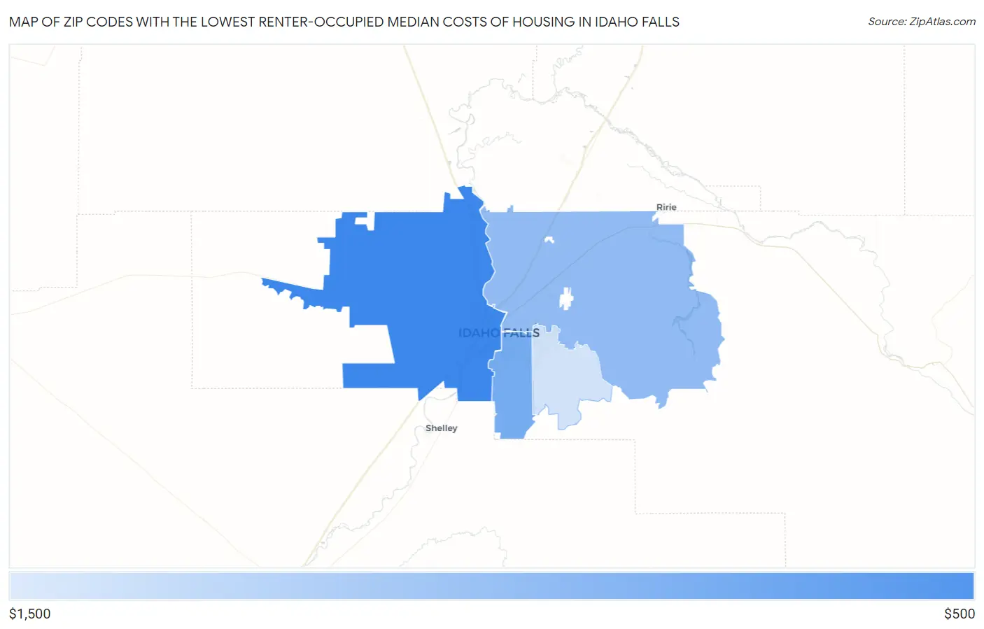 Zip Codes with the Lowest Renter-Occupied Median Costs of Housing in Idaho Falls Map
