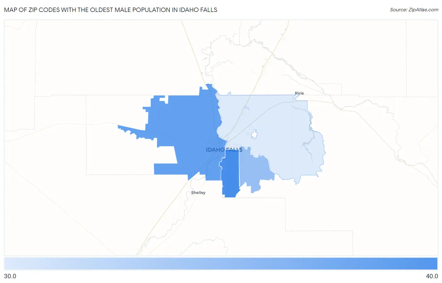Zip Codes with the Oldest Male Population in Idaho Falls Map