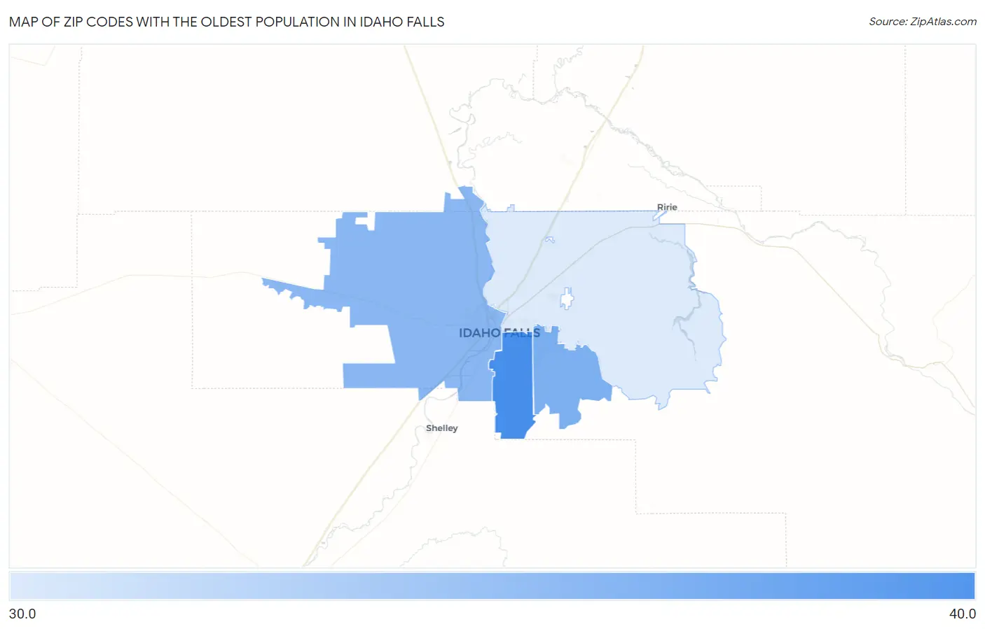 Zip Codes with the Oldest Population in Idaho Falls Map