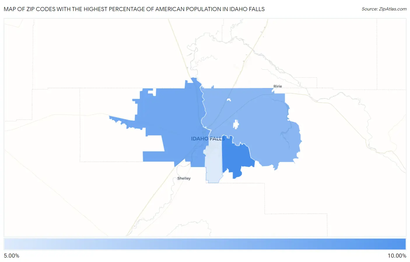Zip Codes with the Highest Percentage of American Population in Idaho Falls Map