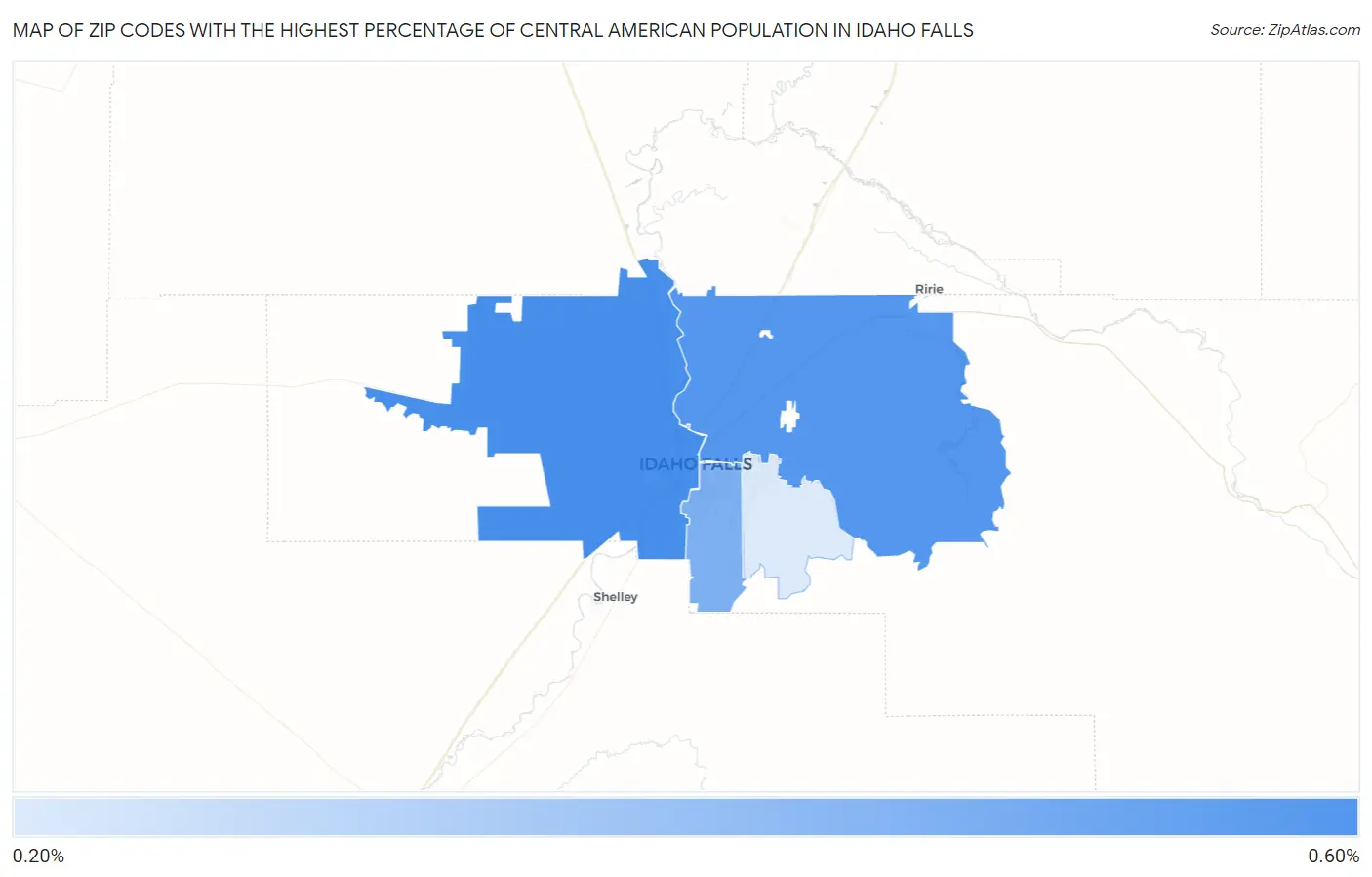 Zip Codes with the Highest Percentage of Central American Population in Idaho Falls Map