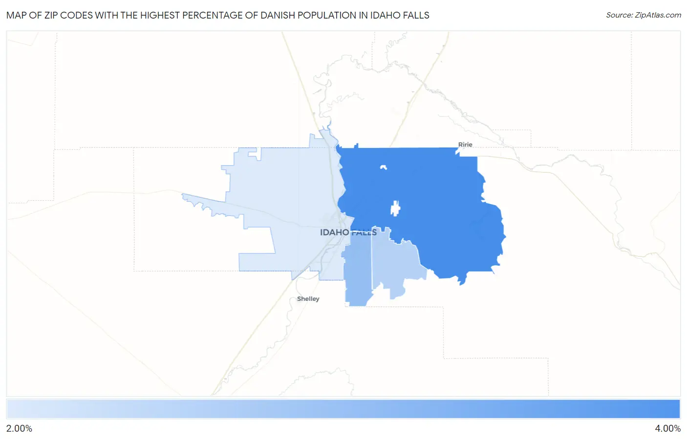 Zip Codes with the Highest Percentage of Danish Population in Idaho Falls Map