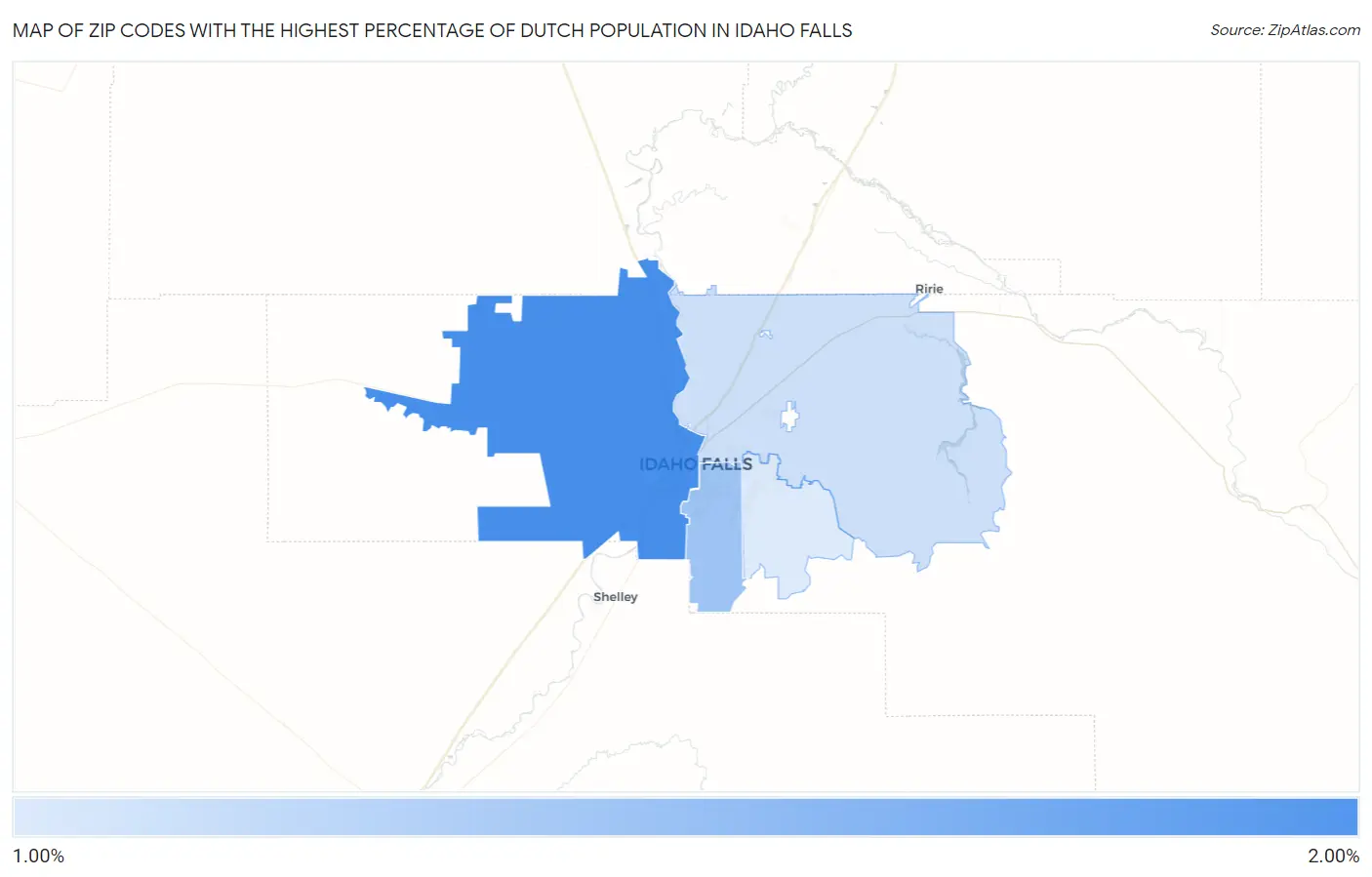 Zip Codes with the Highest Percentage of Dutch Population in Idaho Falls Map