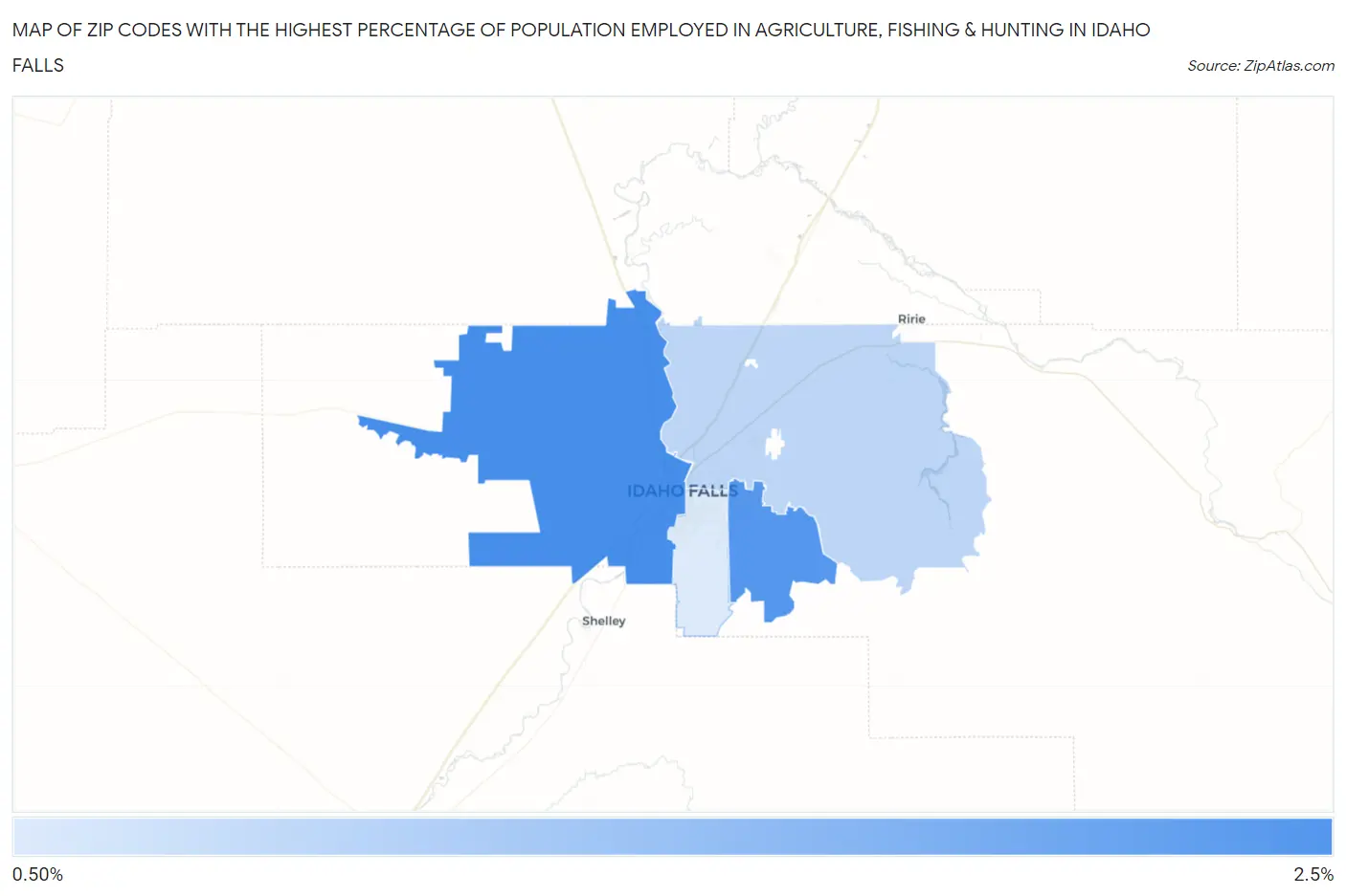 Zip Codes with the Highest Percentage of Population Employed in Agriculture, Fishing & Hunting in Idaho Falls Map