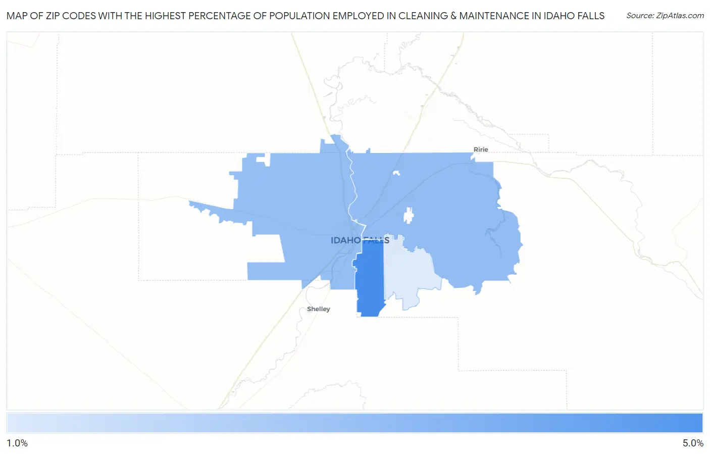 Zip Codes with the Highest Percentage of Population Employed in Cleaning & Maintenance in Idaho Falls Map
