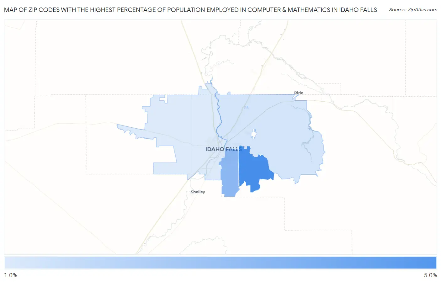 Zip Codes with the Highest Percentage of Population Employed in Computer & Mathematics in Idaho Falls Map
