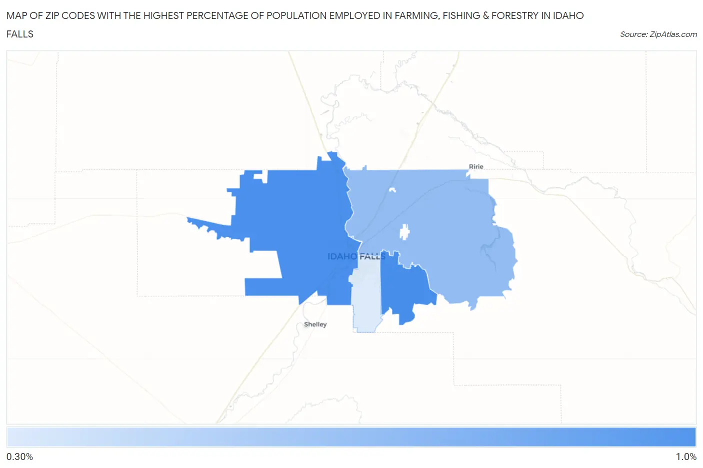 Zip Codes with the Highest Percentage of Population Employed in Farming, Fishing & Forestry in Idaho Falls Map