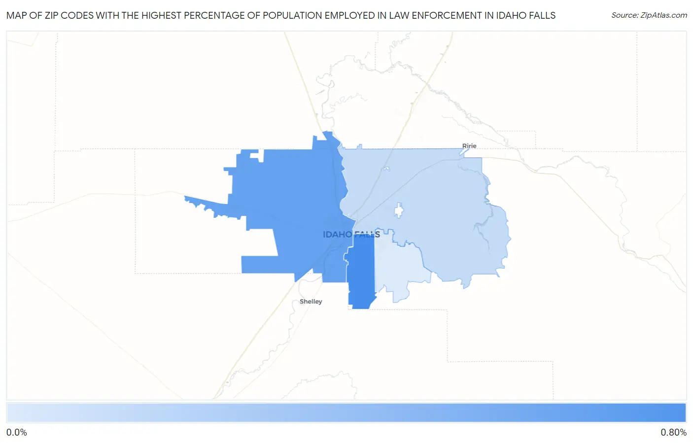 Zip Codes with the Highest Percentage of Population Employed in Law Enforcement in Idaho Falls Map