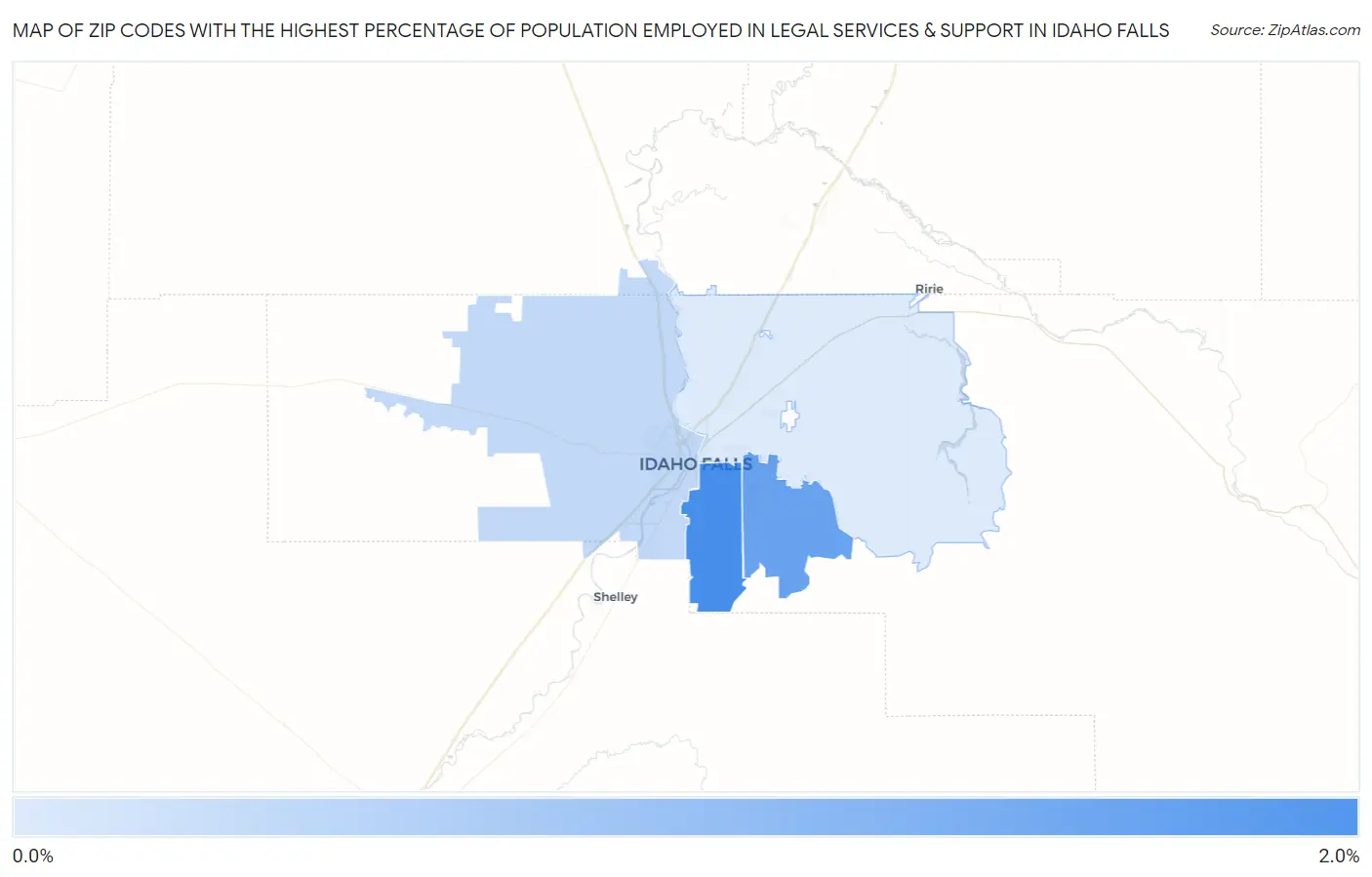 Zip Codes with the Highest Percentage of Population Employed in Legal Services & Support in Idaho Falls Map