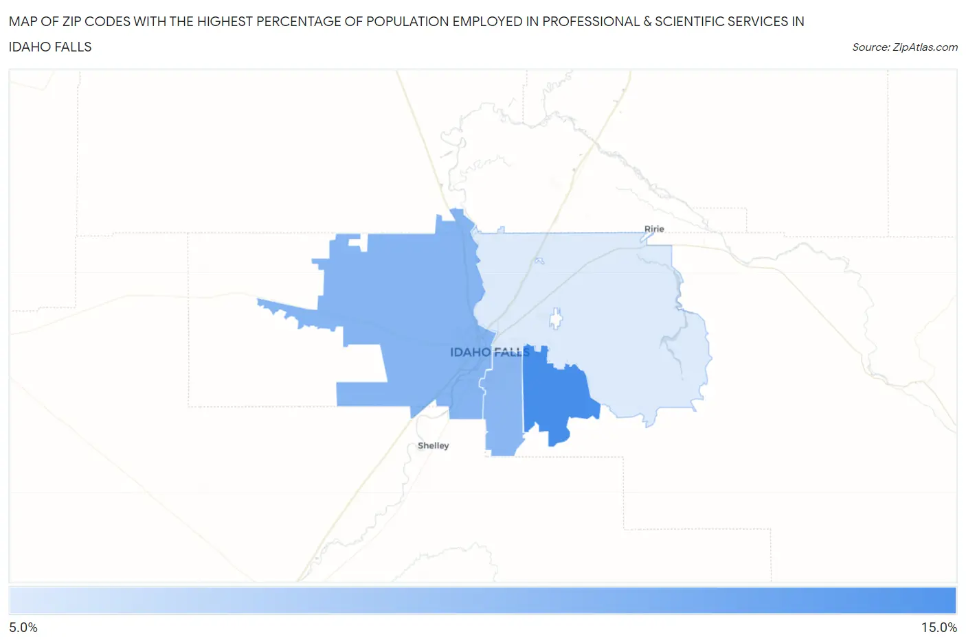 Zip Codes with the Highest Percentage of Population Employed in Professional & Scientific Services in Idaho Falls Map