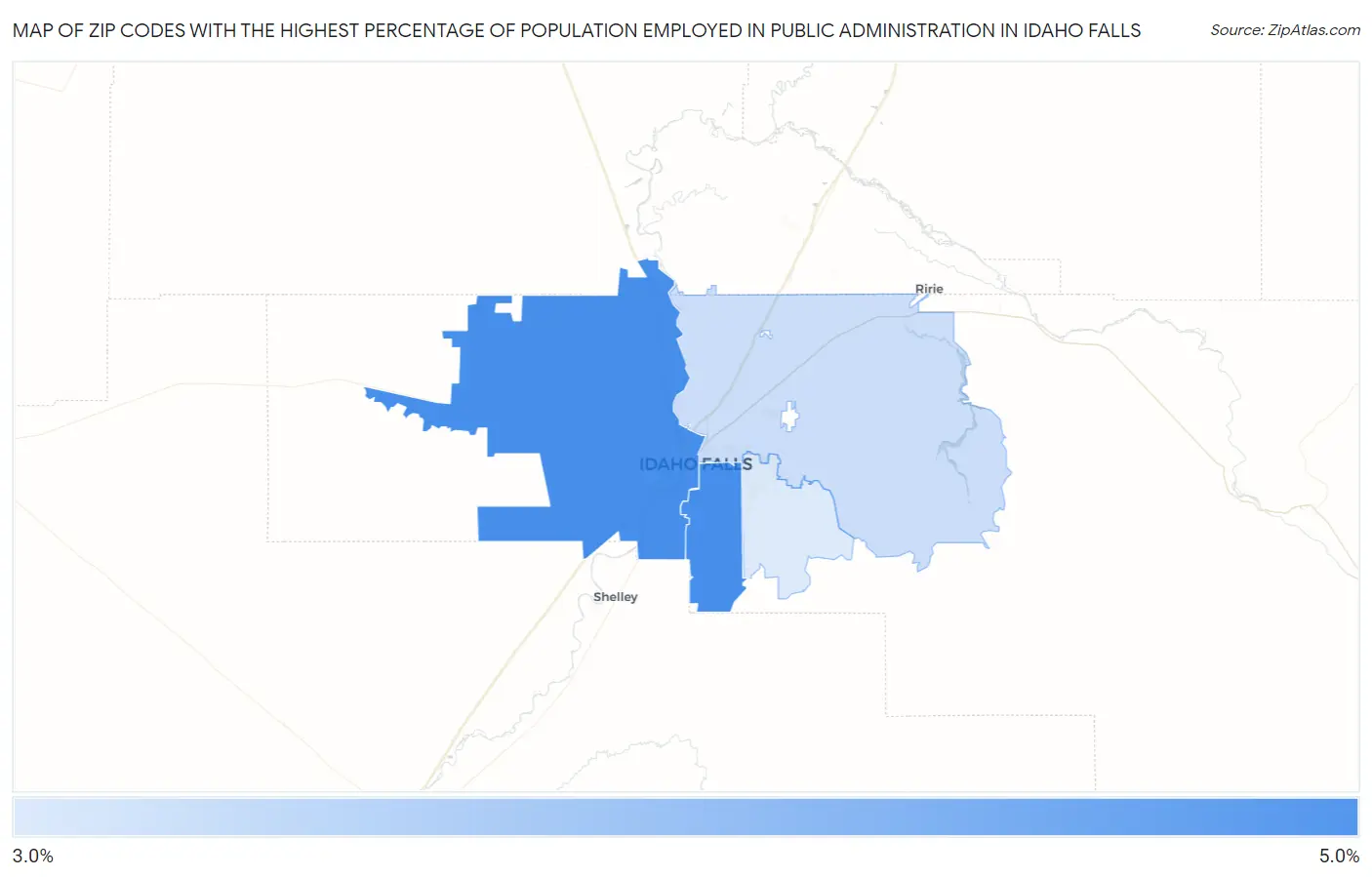 Zip Codes with the Highest Percentage of Population Employed in Public Administration in Idaho Falls Map