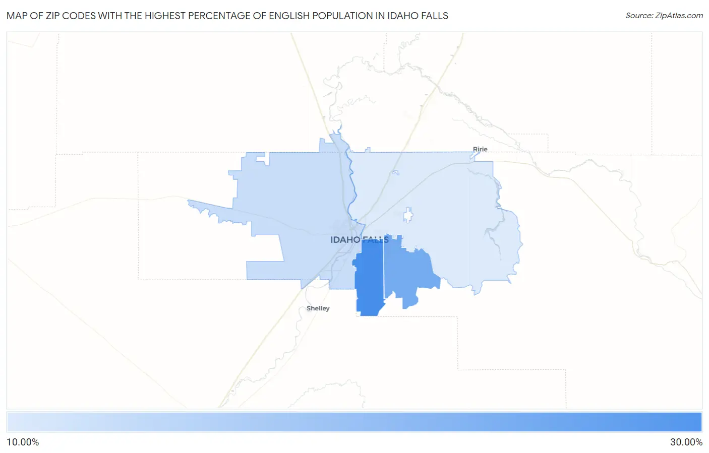 Zip Codes with the Highest Percentage of English Population in Idaho Falls Map