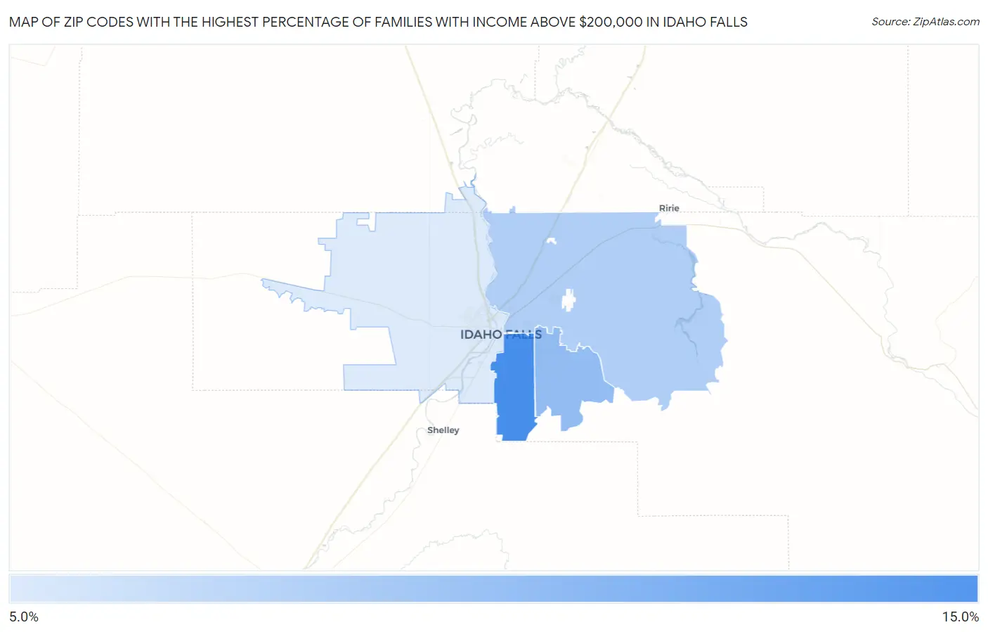 Zip Codes with the Highest Percentage of Families with Income Above $200,000 in Idaho Falls Map