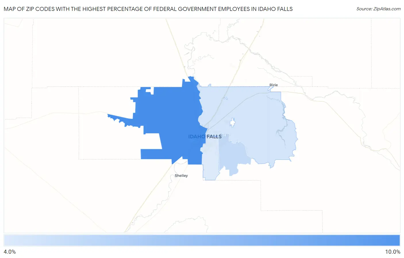 Zip Codes with the Highest Percentage of Federal Government Employees in Idaho Falls Map