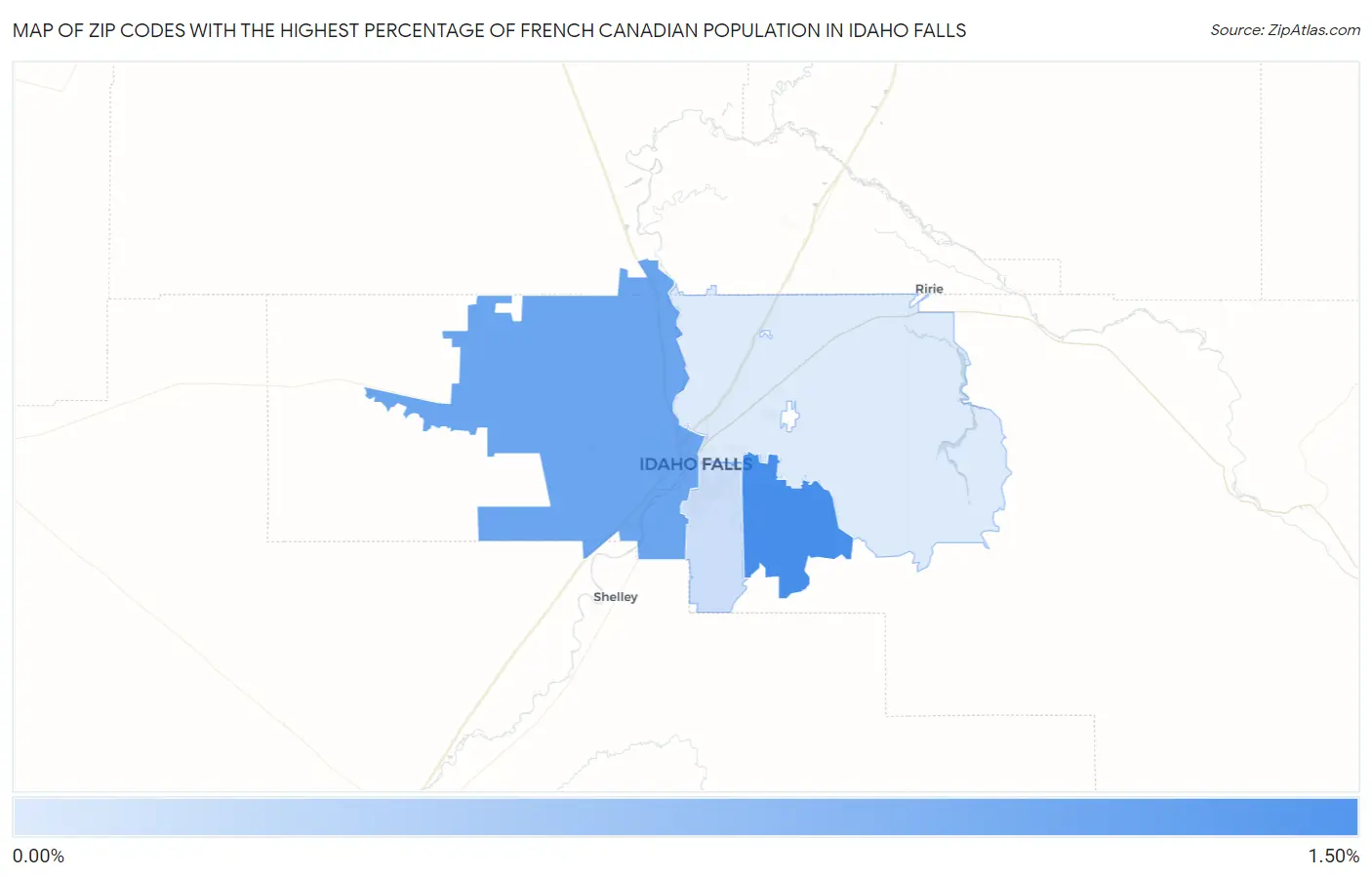 Zip Codes with the Highest Percentage of French Canadian Population in Idaho Falls Map