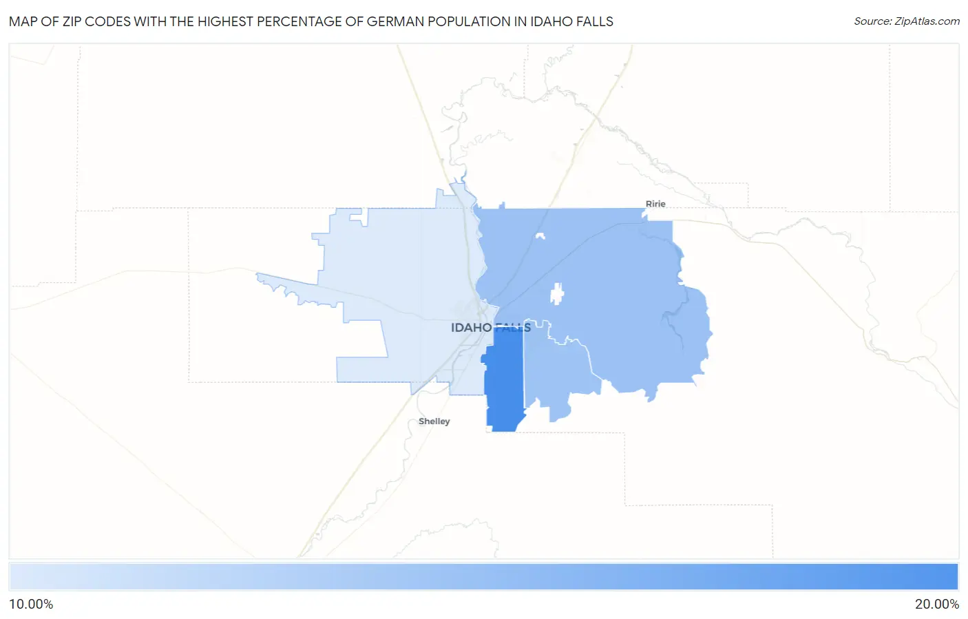 Zip Codes with the Highest Percentage of German Population in Idaho Falls Map