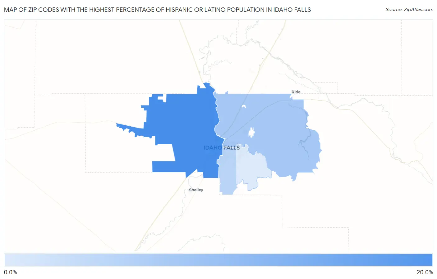 Zip Codes with the Highest Percentage of Hispanic or Latino Population in Idaho Falls Map