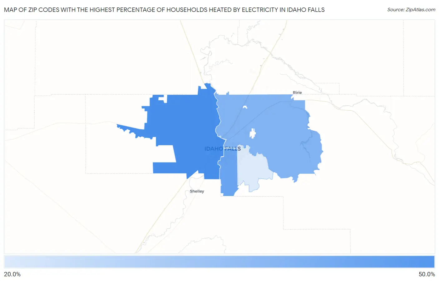 Zip Codes with the Highest Percentage of Households Heated by Electricity in Idaho Falls Map