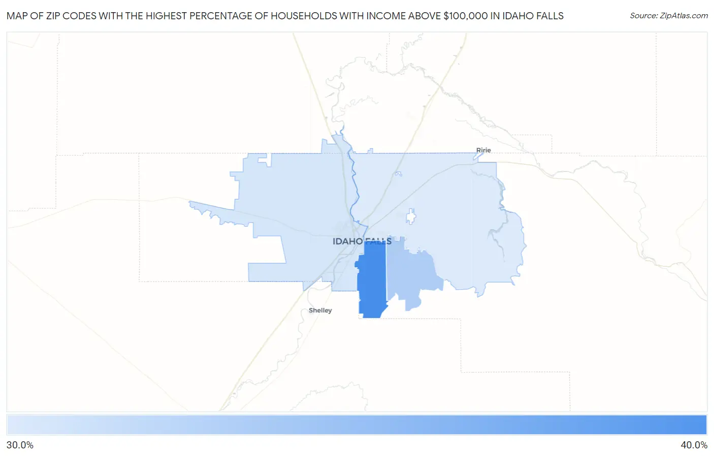 Zip Codes with the Highest Percentage of Households with Income Above $100,000 in Idaho Falls Map