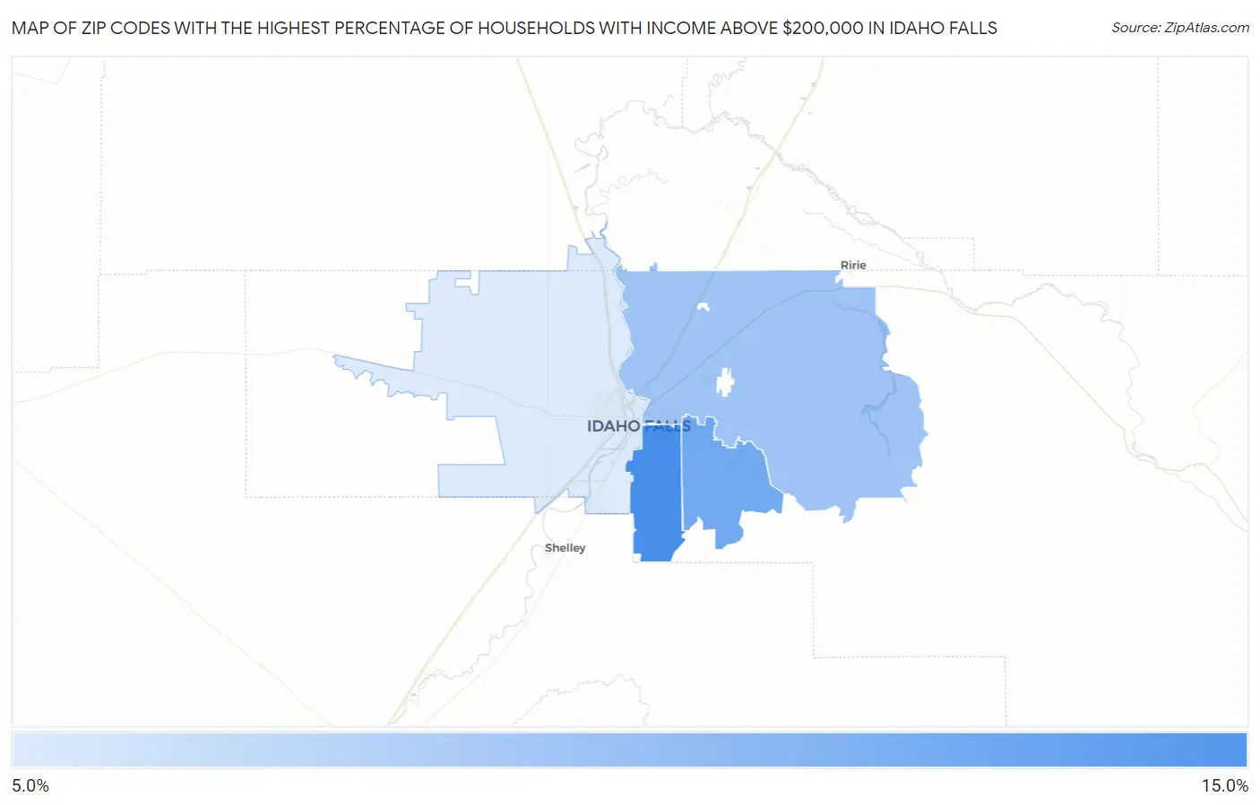 Zip Codes with the Highest Percentage of Households with Income Above $200,000 in Idaho Falls Map
