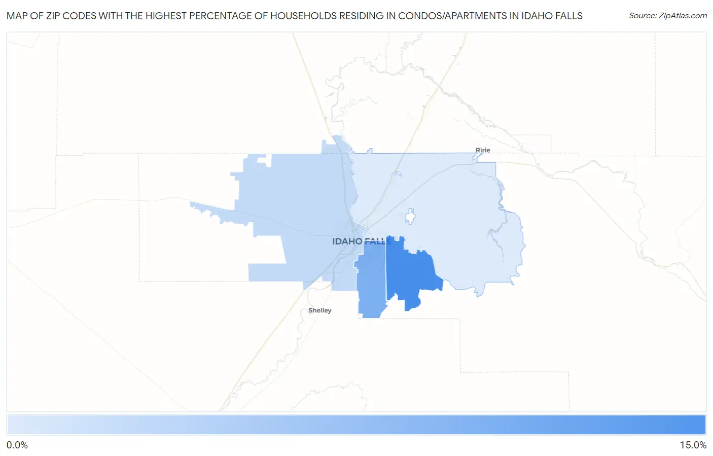Zip Codes with the Highest Percentage of Households Residing in Condos/Apartments in Idaho Falls Map
