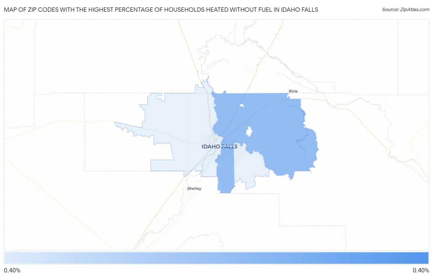 Zip Codes with the Highest Percentage of Households Heated without Fuel in Idaho Falls Map