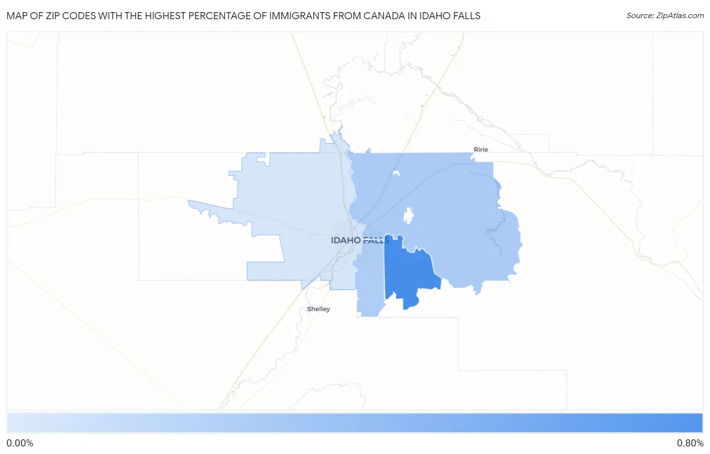 Zip Codes with the Highest Percentage of Immigrants from Canada in Idaho Falls Map