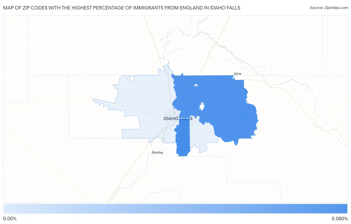 Zip Codes with the Highest Percentage of Immigrants from England in Idaho Falls Map