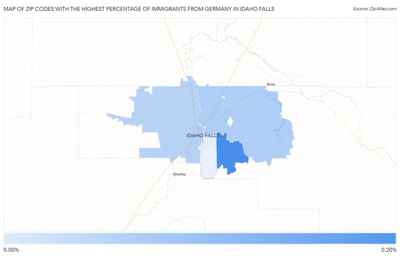 Zip Codes with the Highest Percentage of Immigrants from Germany in Idaho Falls Map