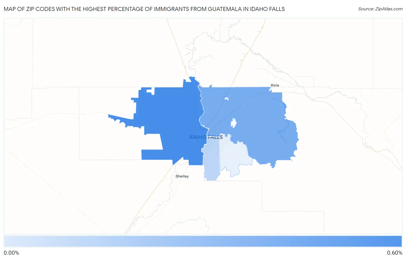 Zip Codes with the Highest Percentage of Immigrants from Guatemala in Idaho Falls Map