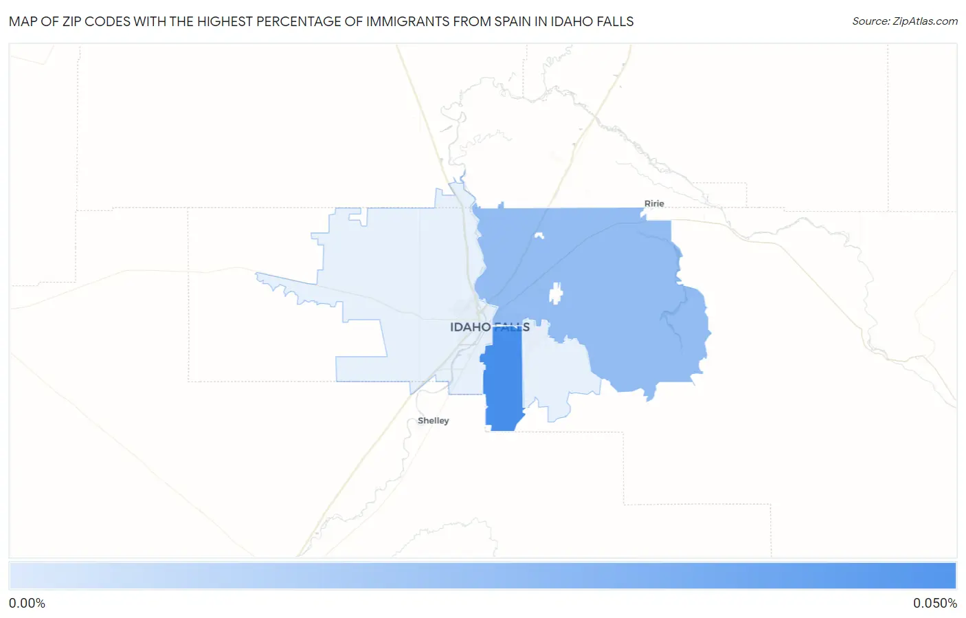 Zip Codes with the Highest Percentage of Immigrants from Spain in Idaho Falls Map