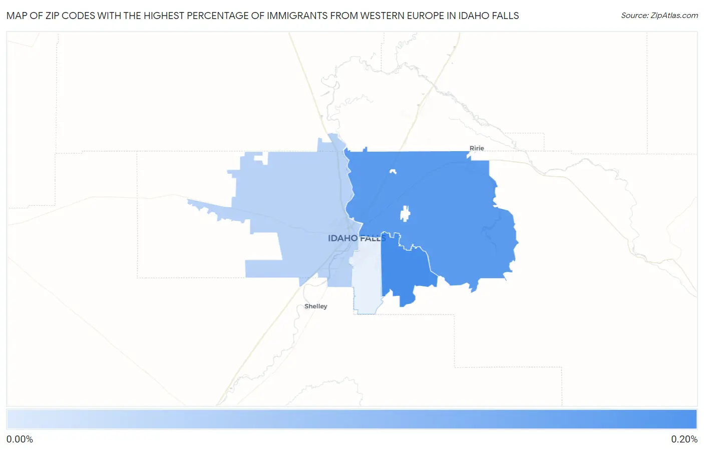 Zip Codes with the Highest Percentage of Immigrants from Western Europe in Idaho Falls Map