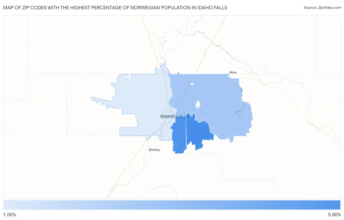 Zip Codes with the Highest Percentage of Norwegian Population in Idaho Falls Map