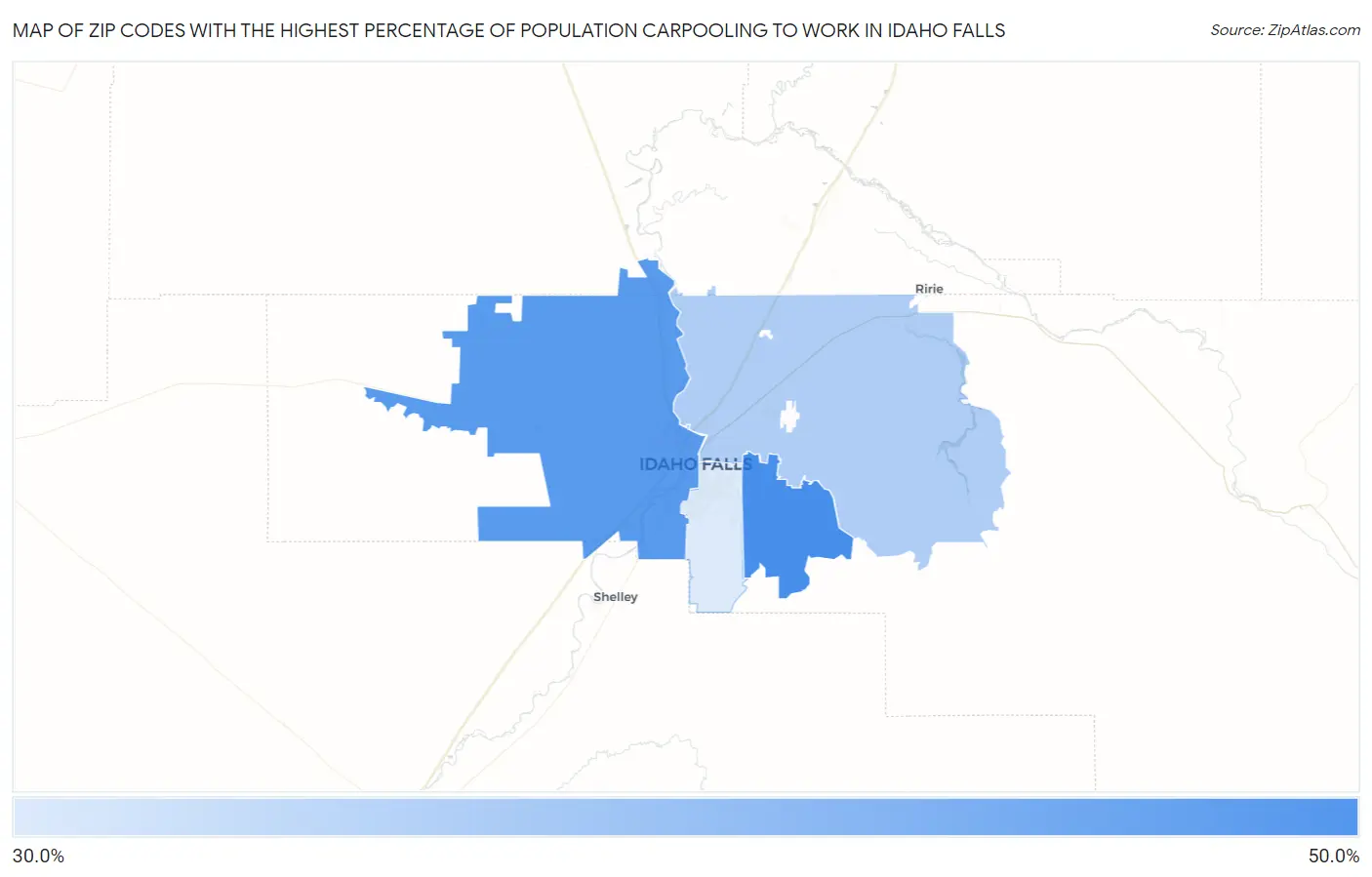 Zip Codes with the Highest Percentage of Population Carpooling to Work in Idaho Falls Map
