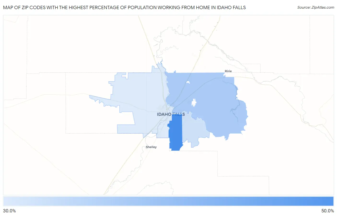 Zip Codes with the Highest Percentage of Population Working from Home in Idaho Falls Map