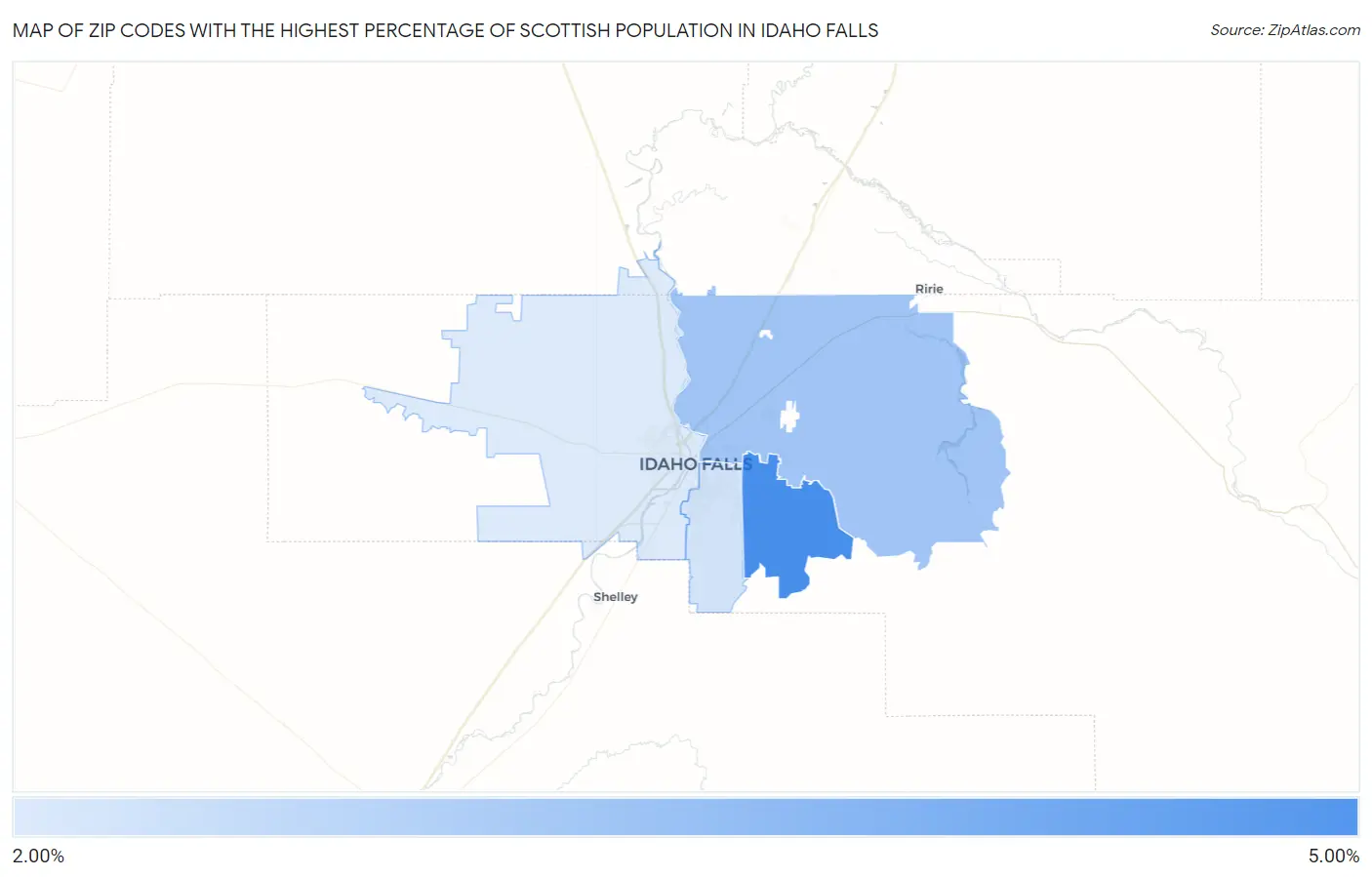 Zip Codes with the Highest Percentage of Scottish Population in Idaho Falls Map