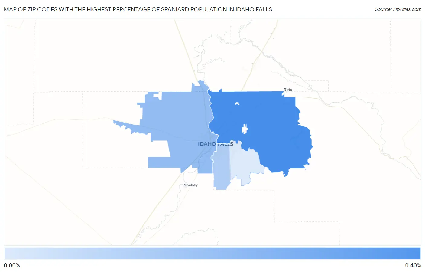 Zip Codes with the Highest Percentage of Spaniard Population in Idaho Falls Map