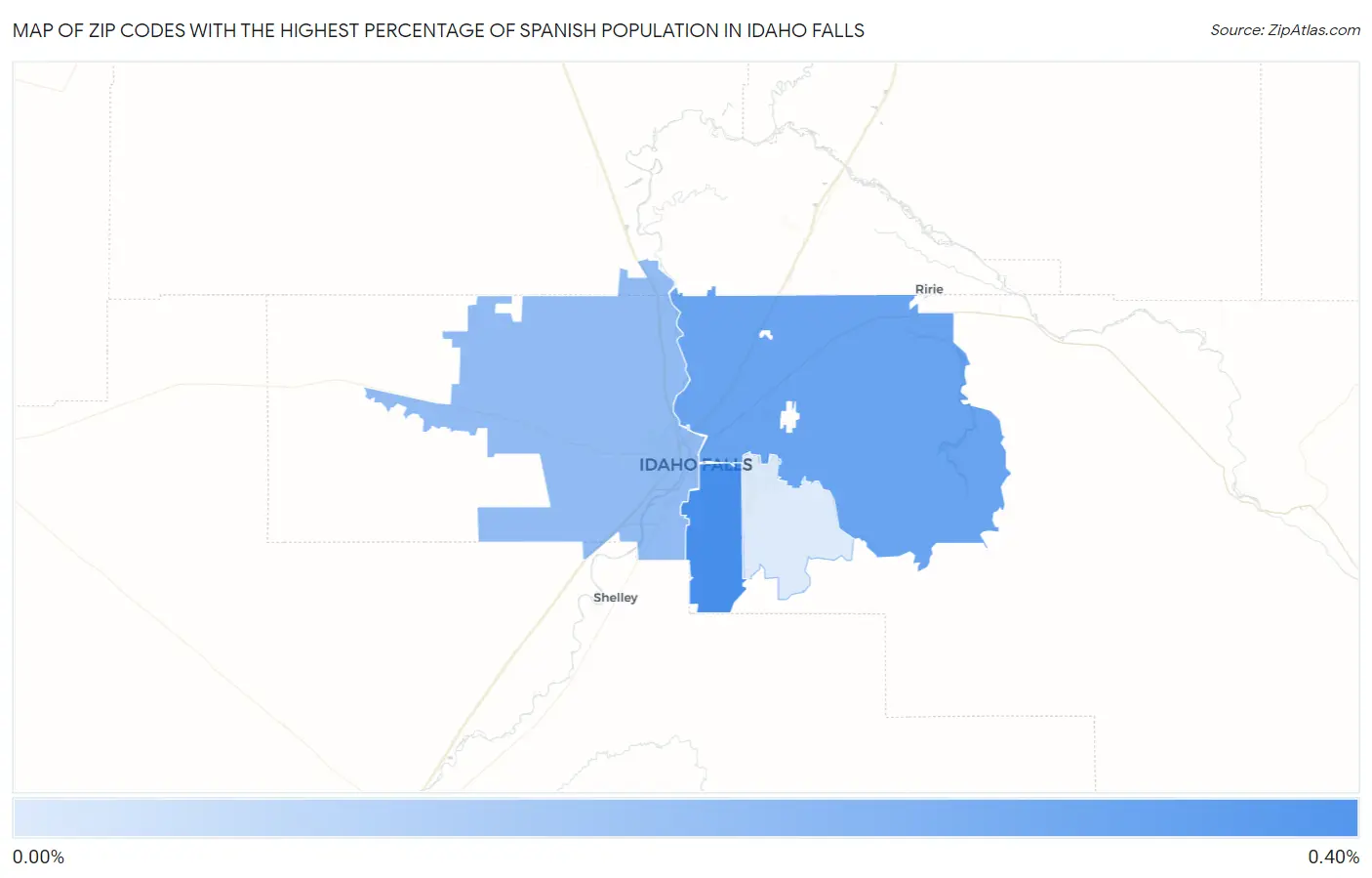 Zip Codes with the Highest Percentage of Spanish Population in Idaho Falls Map