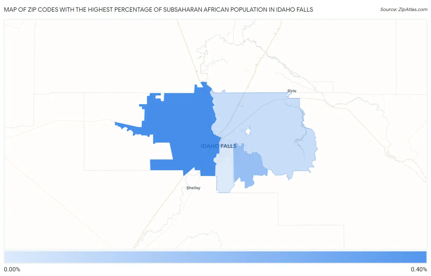 Zip Codes with the Highest Percentage of Subsaharan African Population in Idaho Falls Map