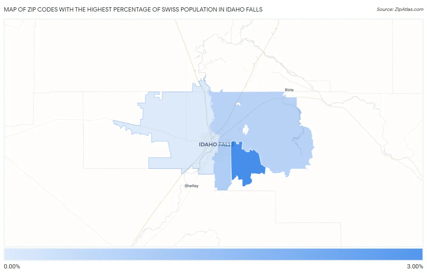 Zip Codes with the Highest Percentage of Swiss Population in Idaho Falls Map