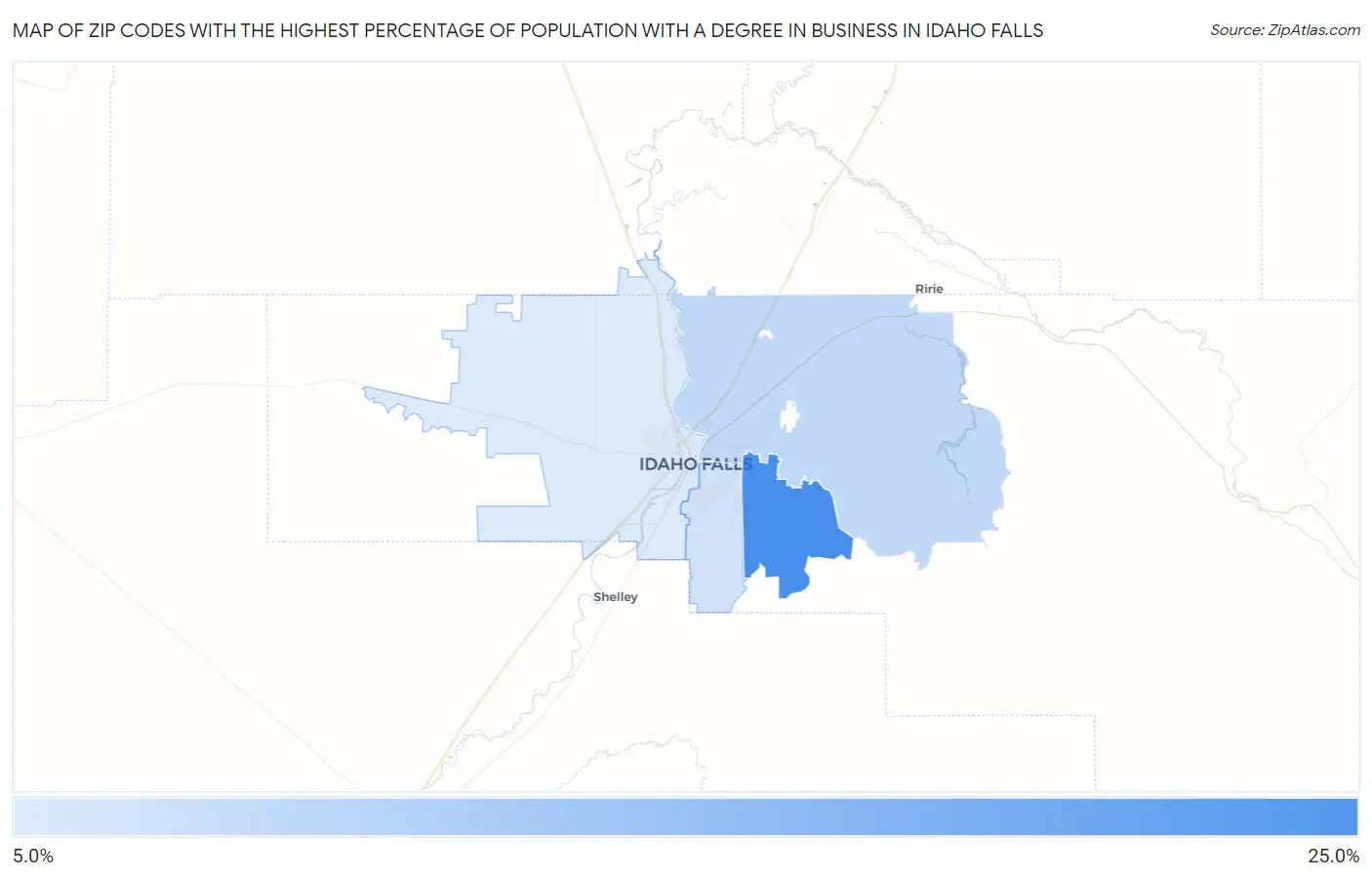 Zip Codes with the Highest Percentage of Population with a Degree in Business in Idaho Falls Map